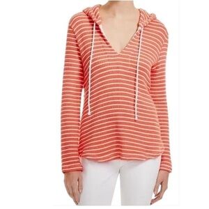 Splendid Striped knit V-neck Hoodie Orange & White Sweater size small